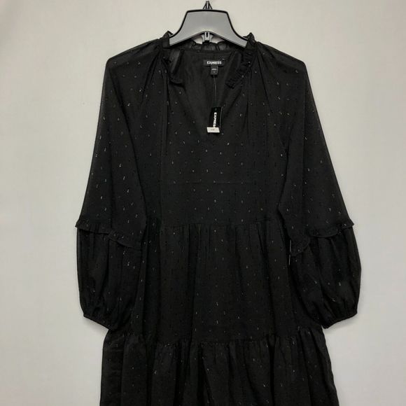 NWT Express Textured Clip Dot Tiered Trapeze Dress Size Small Black B247 -23 - Picture 10 of 16
